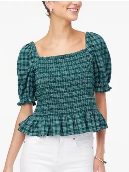 J. Crew Tops - J. Crew Flannel Smocked Top | Green Glazed | Medium